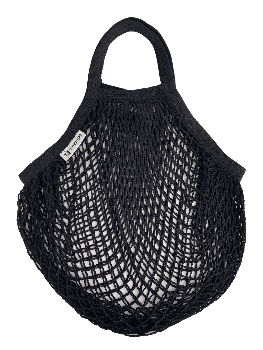 bolsa de red de algodón ecológico con asa corta negra