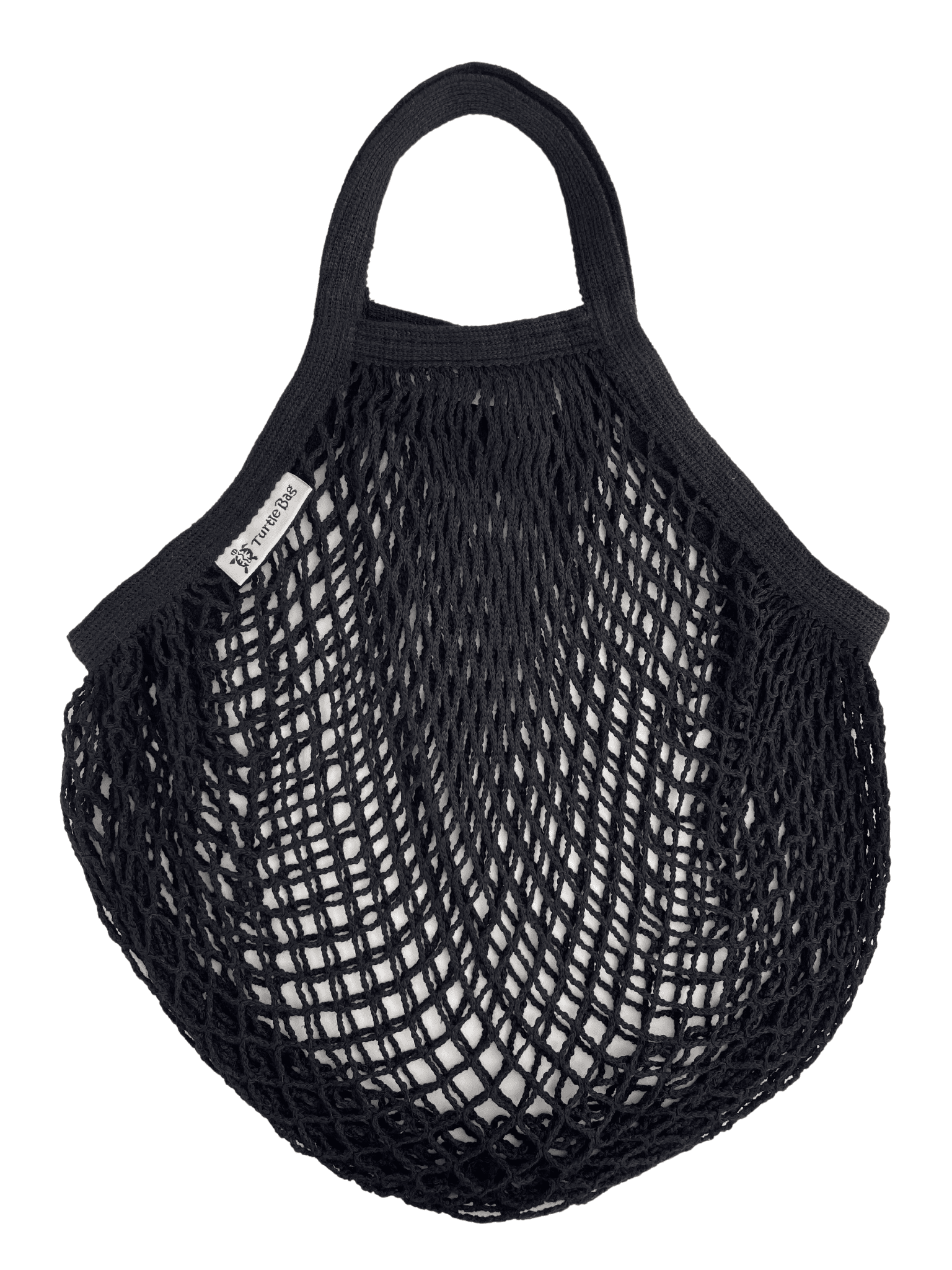 bolsa de red de algodón ecológico con asa corta negra